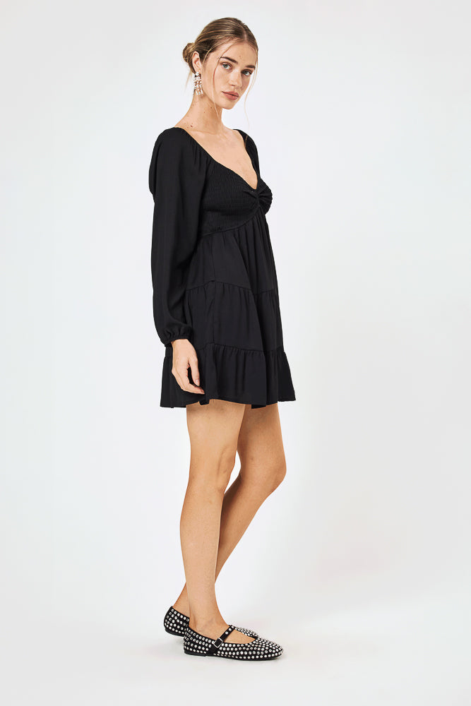 Black Long Sleeve Smocked Bust Dress - Trixxi Clothing