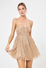 Champagne Metallic Pleated Dress - Trixxi Clothing