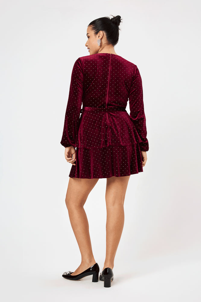 Wine long sleeve Velvet Dress - Trixxi Clothing