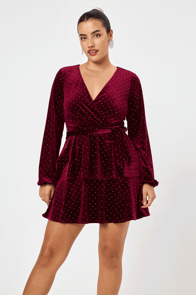 Wine long sleeve Velvet Dress - Trixxi Clothing