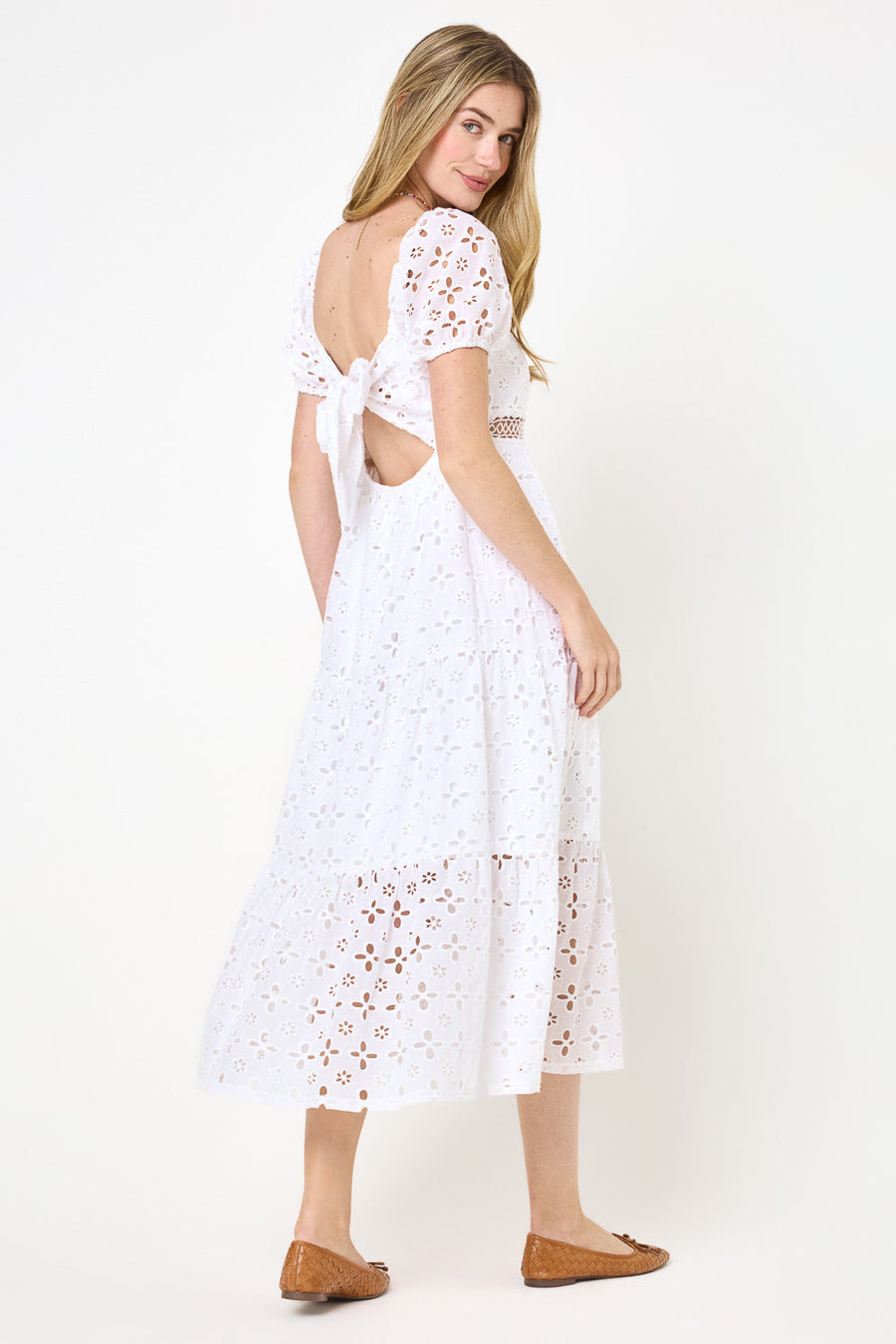 White Lace Waist Midi Dress