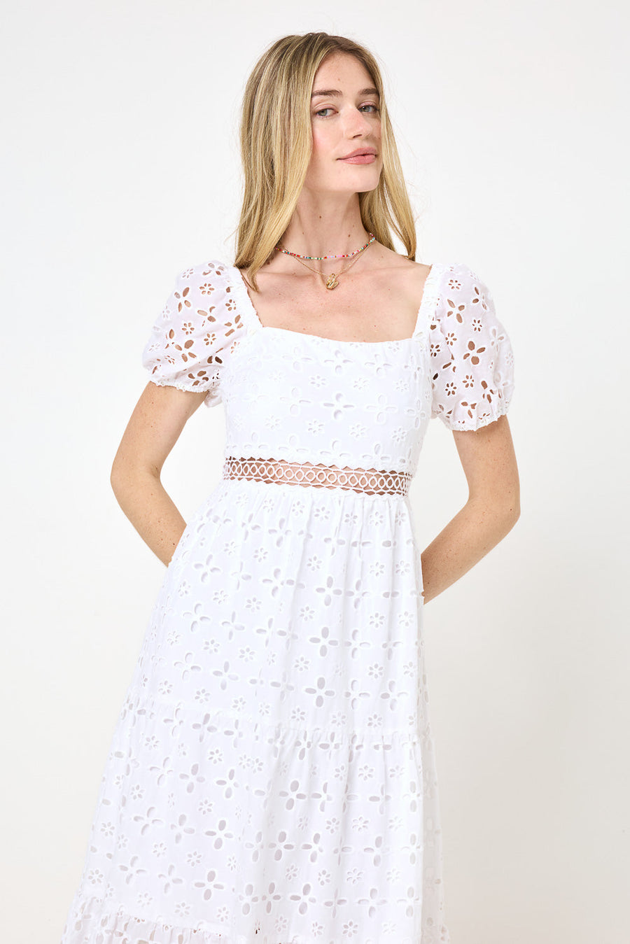 White Lace Waist Midi Dress