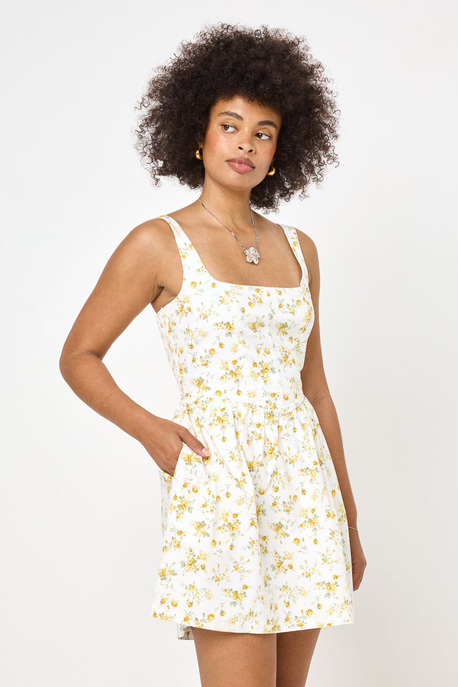 White Yellow Floral Corset A-line Dress
