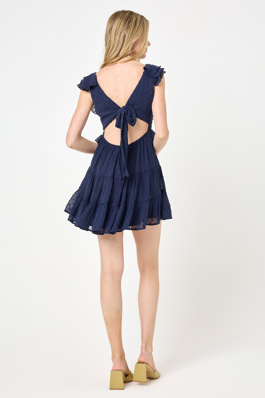 Navy Ruffle Layered Sleeve Dress