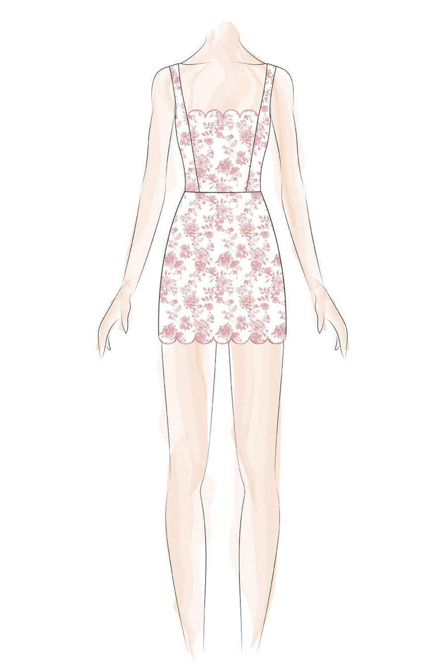 Ivory Pink Floral Scallop Trim Dress
