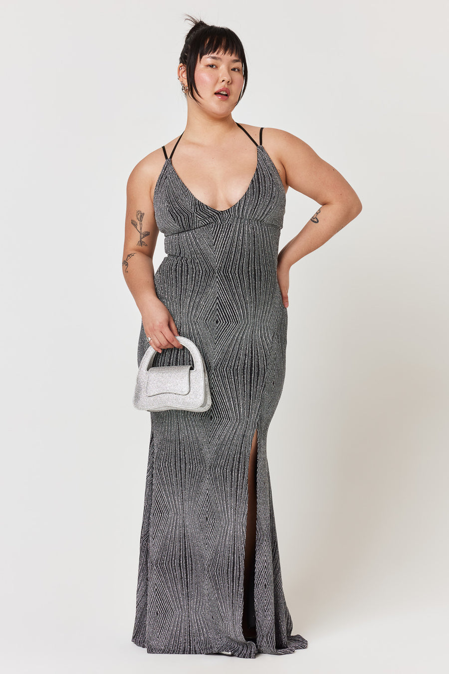 Black Silver Caviar Beaded Gown - Trixxi Clothing