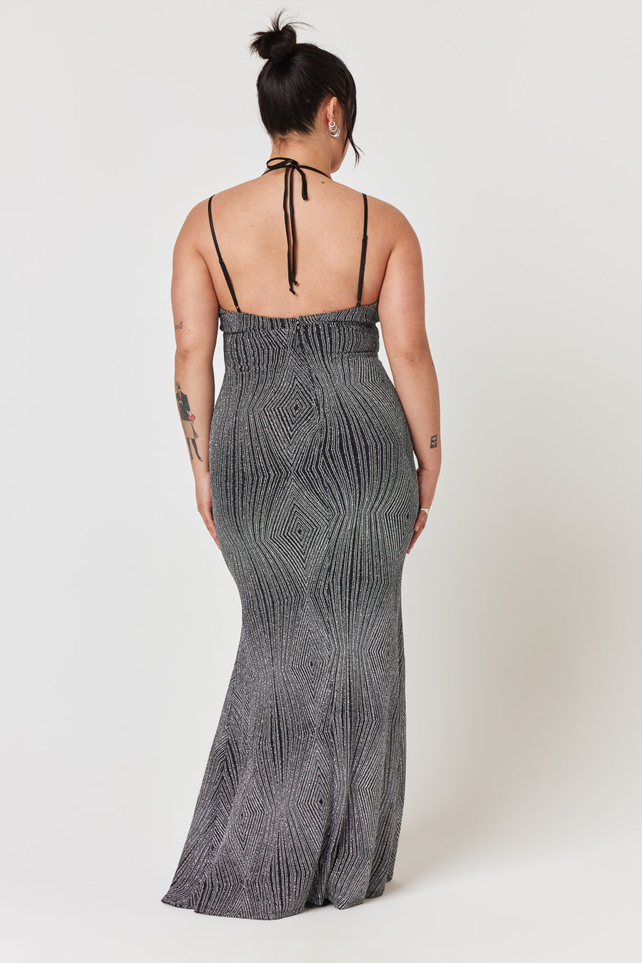 Black Silver Caviar Beaded Gown - Trixxi Clothing