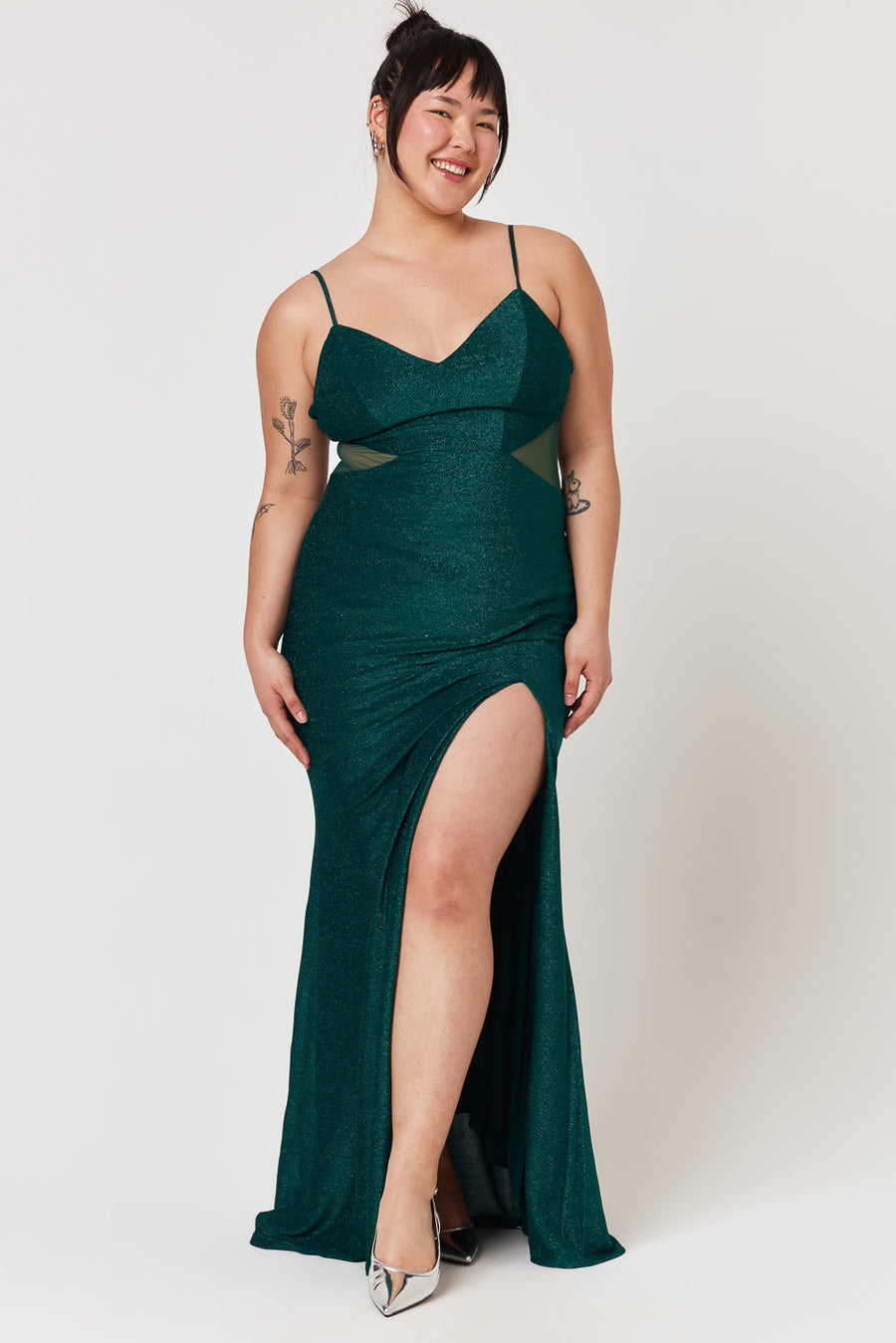 Emerald Mesh Cut Out Gown - Trixxi Clothing