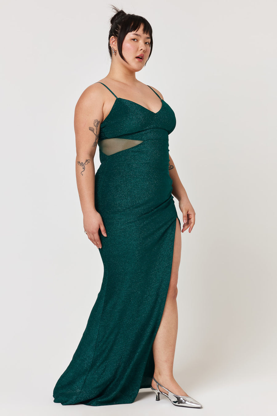 Emerald Mesh Cut Out Gown - Trixxi Clothing