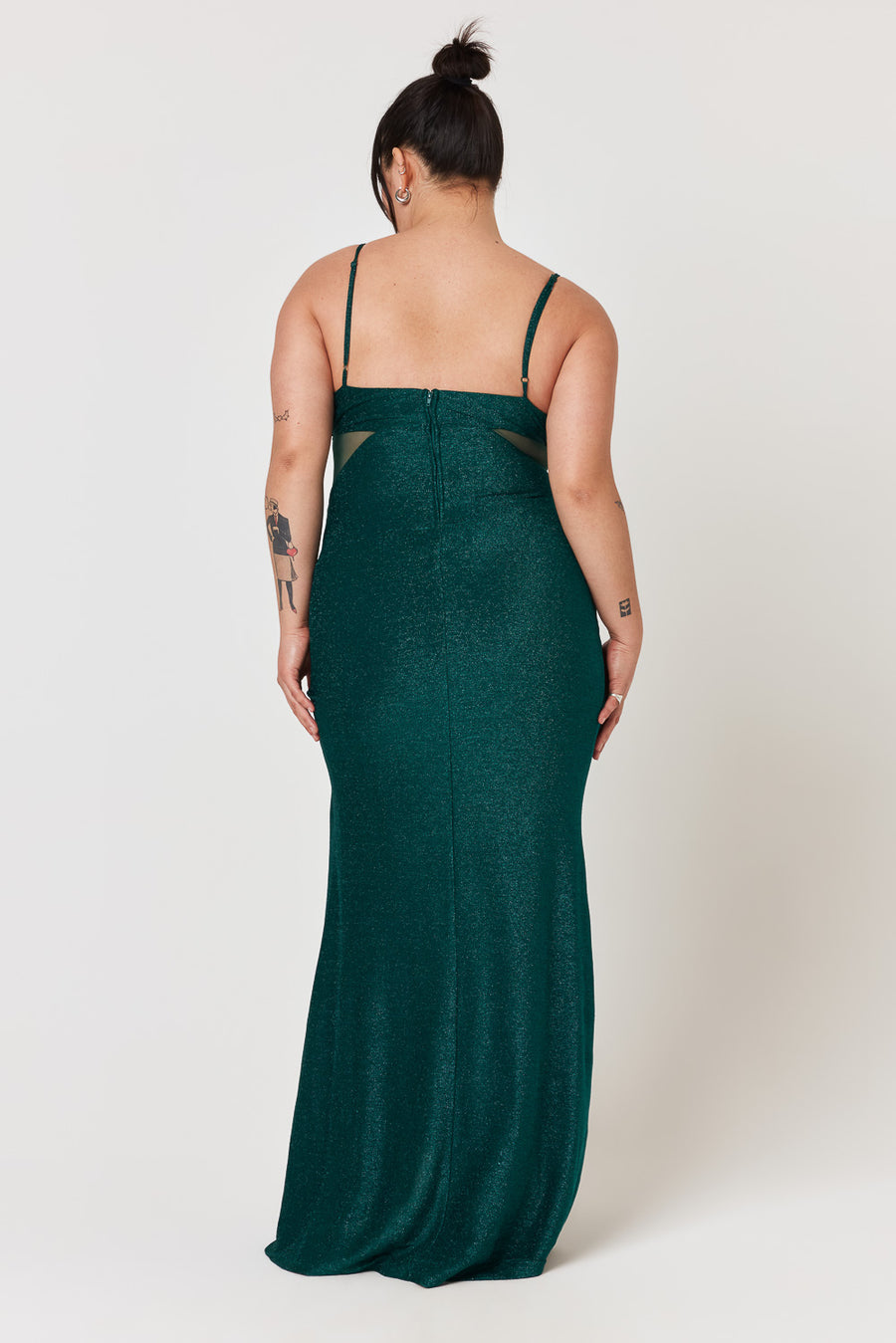 Emerald Mesh Cut Out Gown - Trixxi Clothing