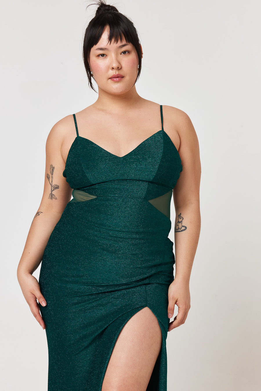 Emerald Mesh Cut Out Gown - Trixxi Clothing