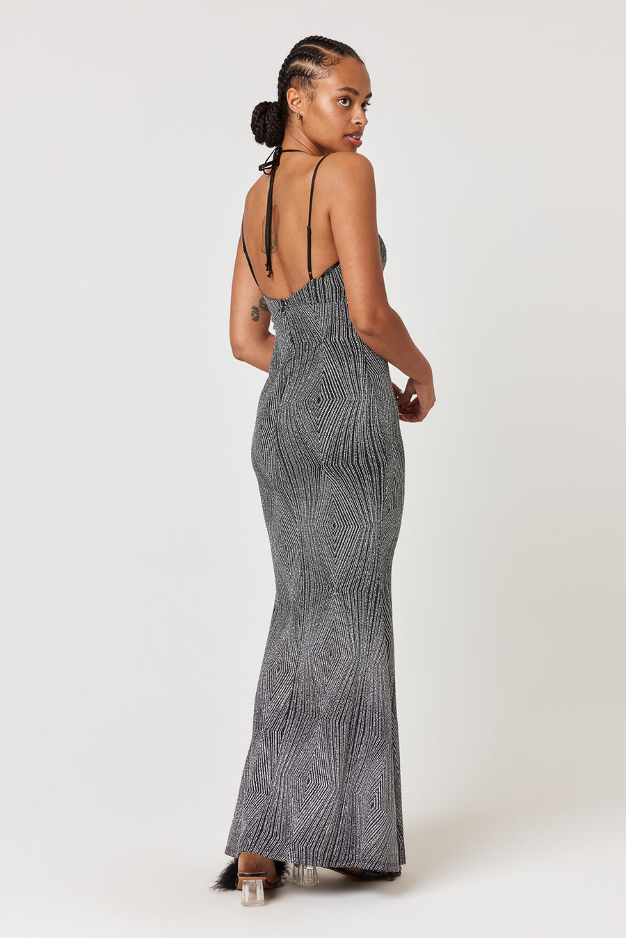 Black Silver Caviar Beaded Gown - Trixxi Clothing