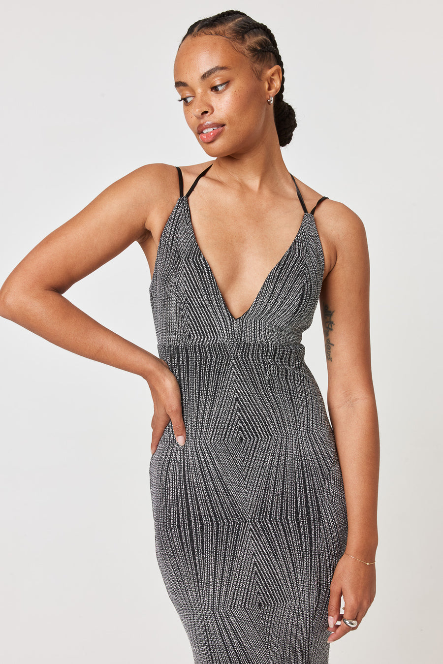Black Silver Caviar Beaded Gown - Trixxi Clothing