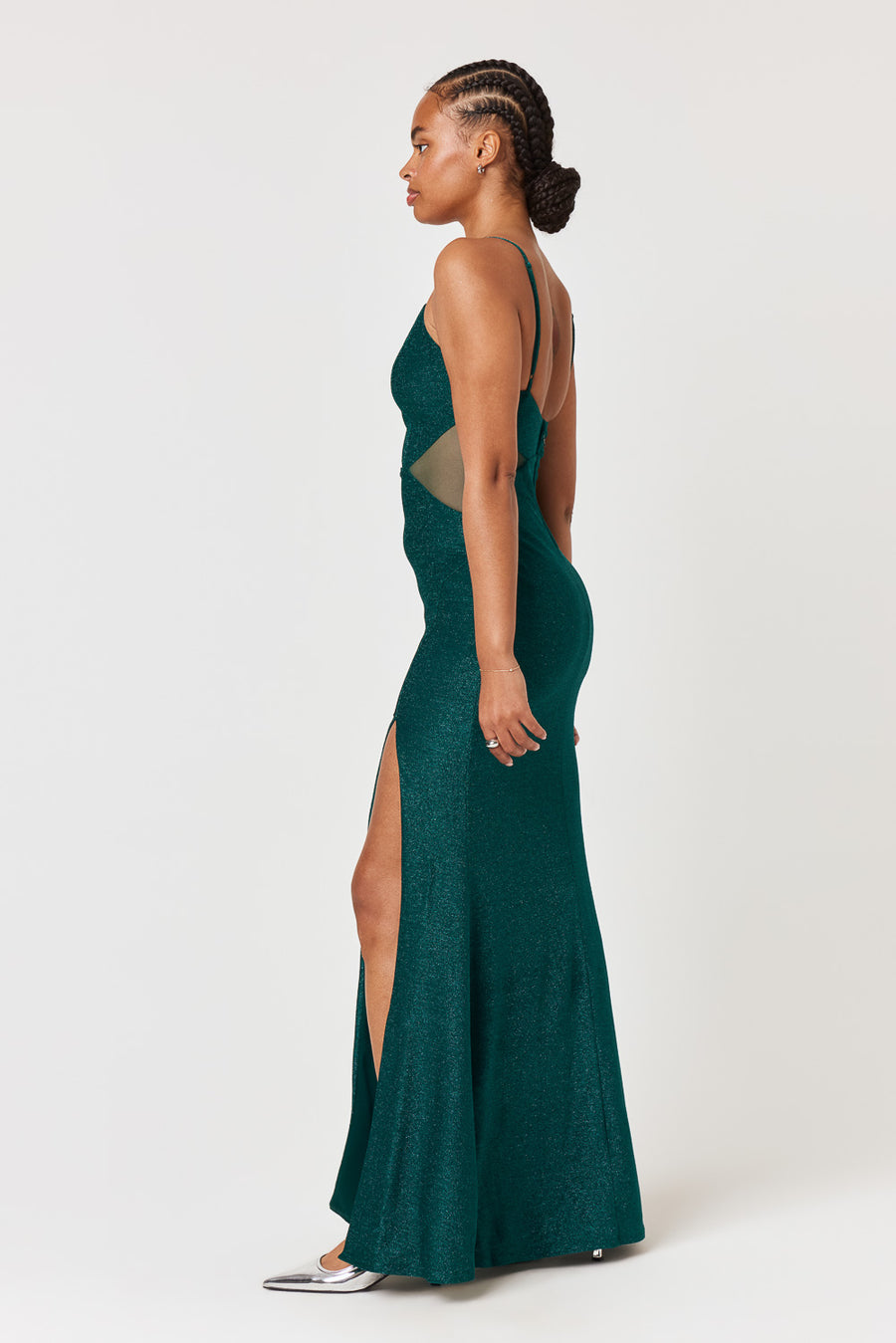 Emerald Mesh Cut Out Gown - Trixxi Clothing