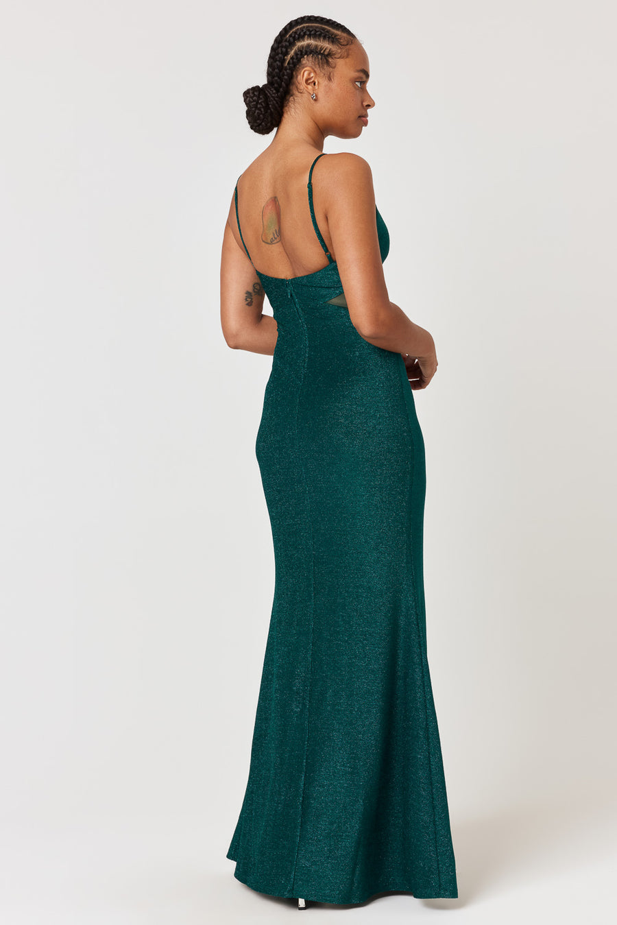 Emerald Mesh Cut Out Gown - Trixxi Clothing