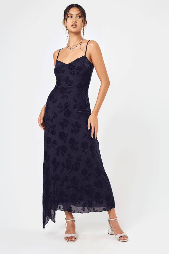 Navy Sleeveless Burnout Midi Dress