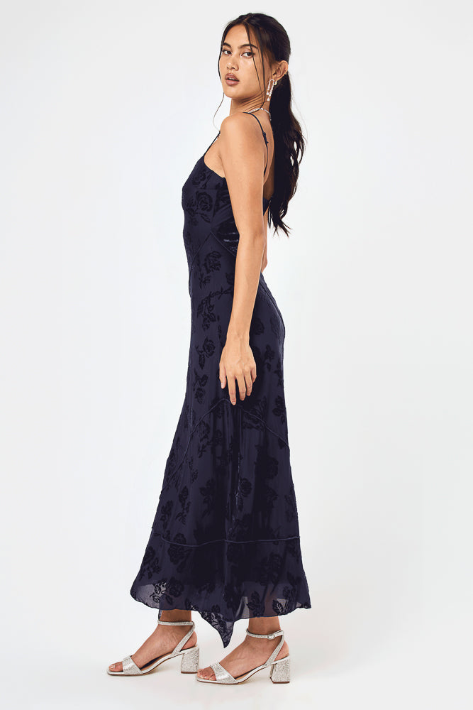 Navy Sleeveless Burnout Midi Dress