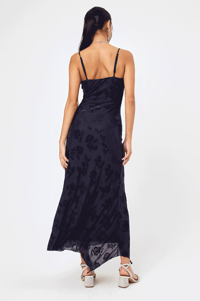 Navy Sleeveless Burnout Midi Dress