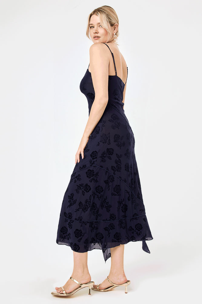 Navy Sleeveless Burnout Midi Dress