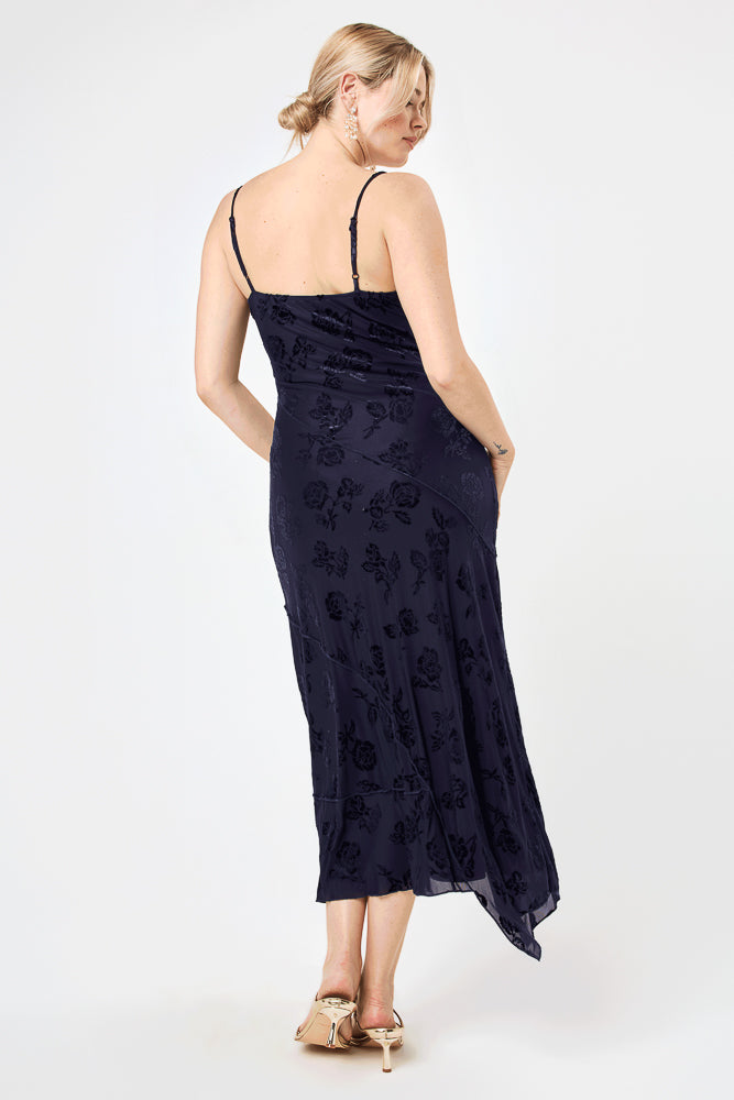 Navy Sleeveless Burnout Midi Dress