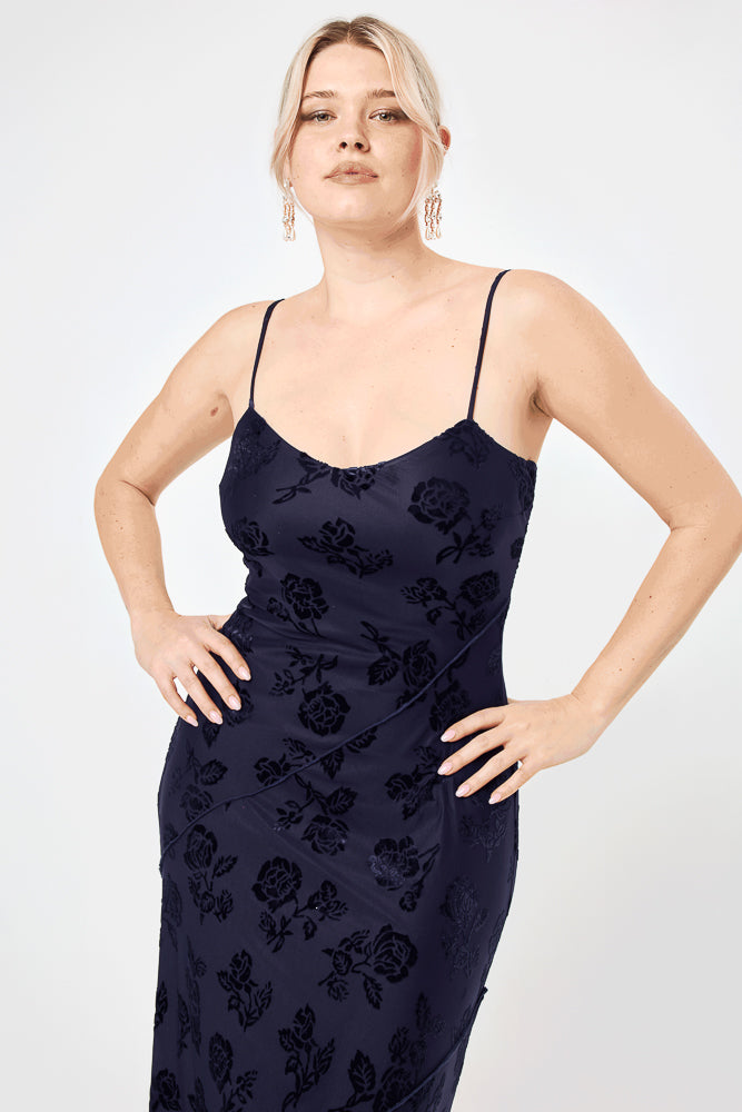Navy Sleeveless Burnout Midi Dress